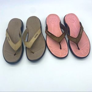 CROCS Capri V Flip Flop Sandal BUNDLE 2 PAIR Brown & Pink Shoe Women’s Size 8